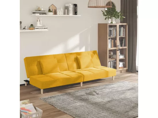 Canapé-lit à 2 places avec deux oreillers jaune tissu