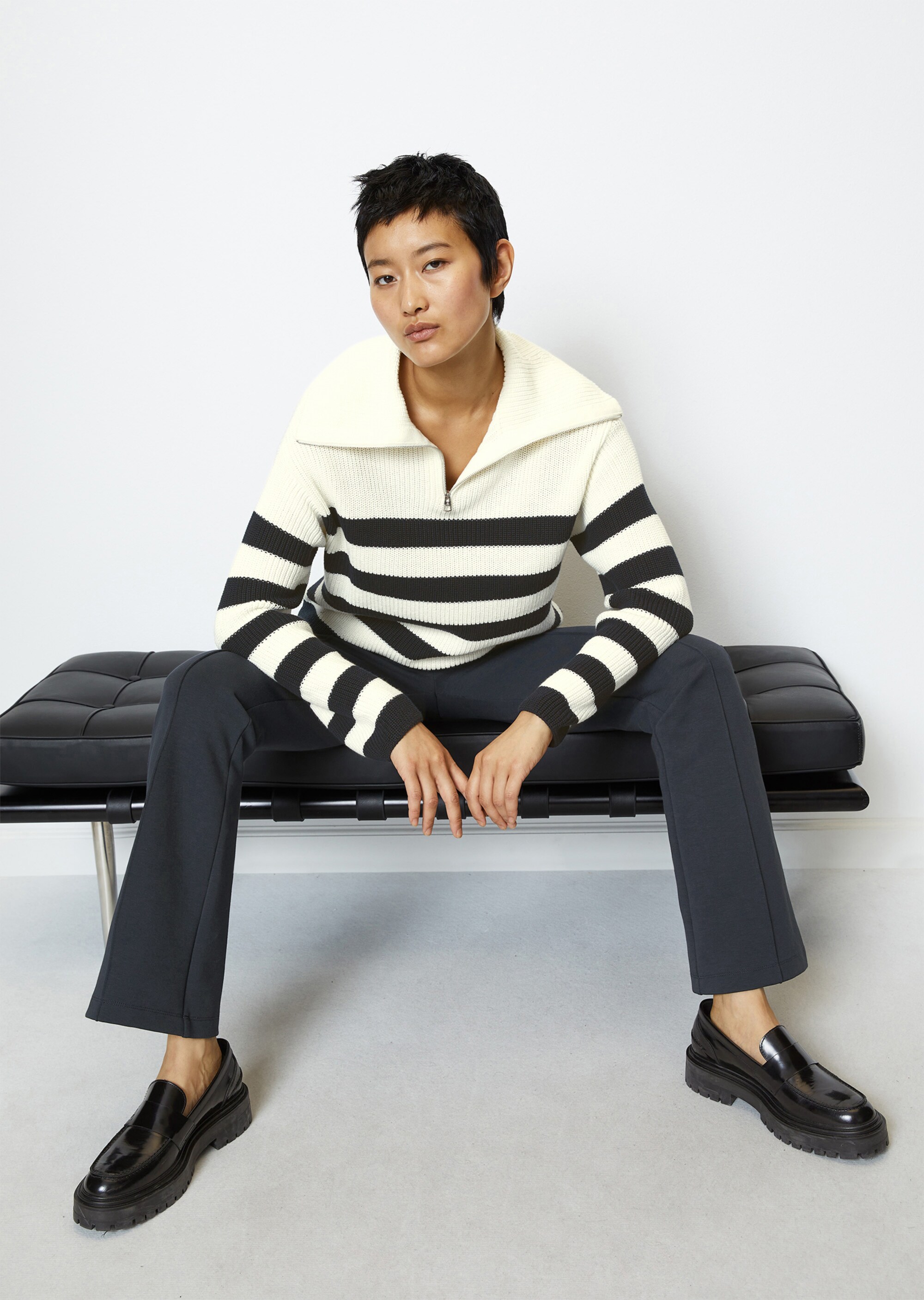 Gestreifter Pullover im Troyer-Stil aus Organic Cotton
