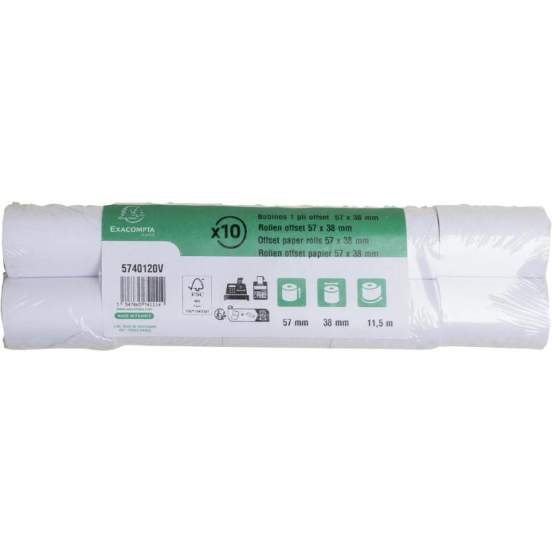 Bobines Caisses Exacompta 5740120V - l 57 mm x L 11,5 m, Ø 38 mm - 1 pli(s) - paquet de 10