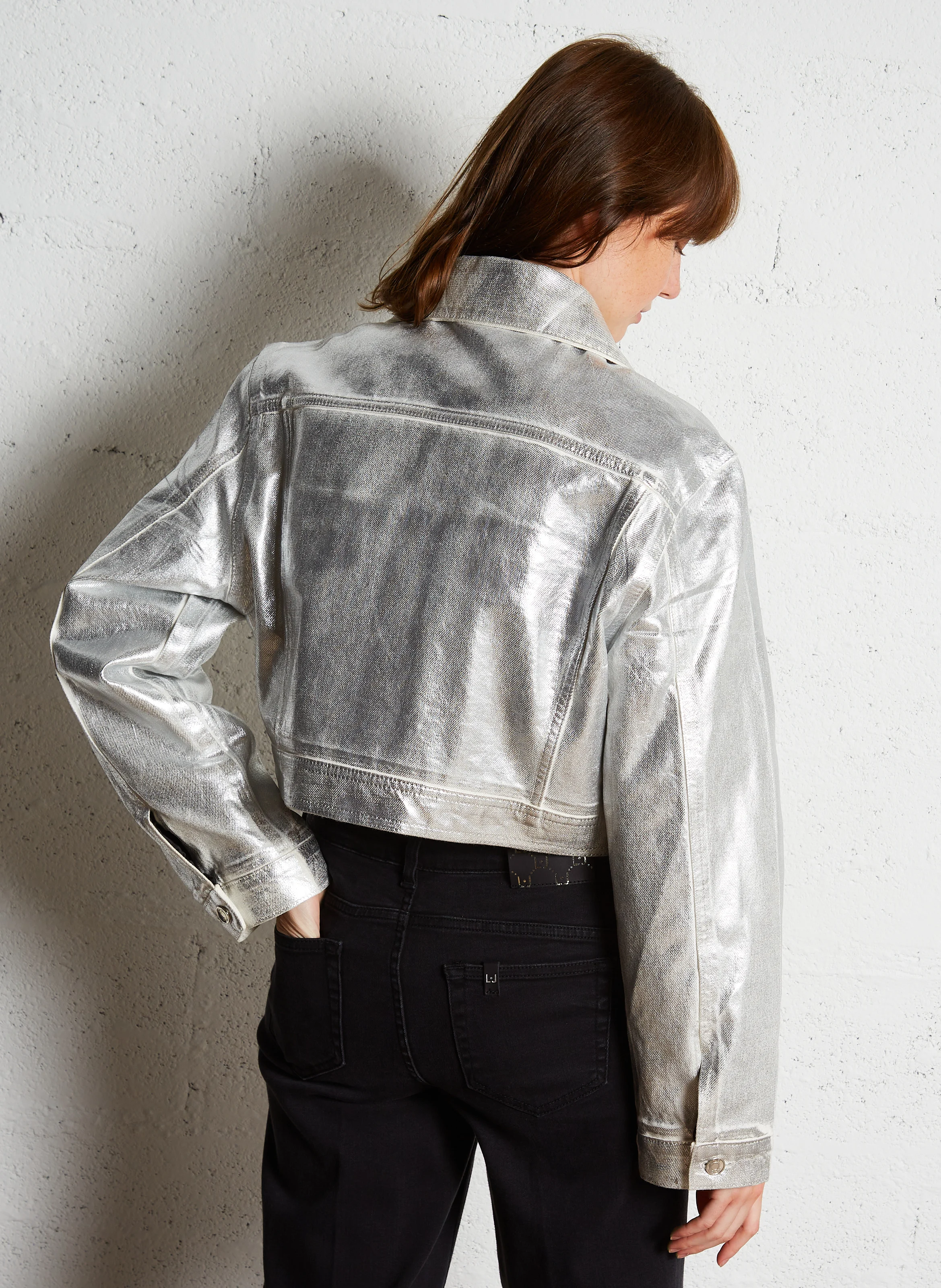 Veste col classique métallisé en coton | Blanc