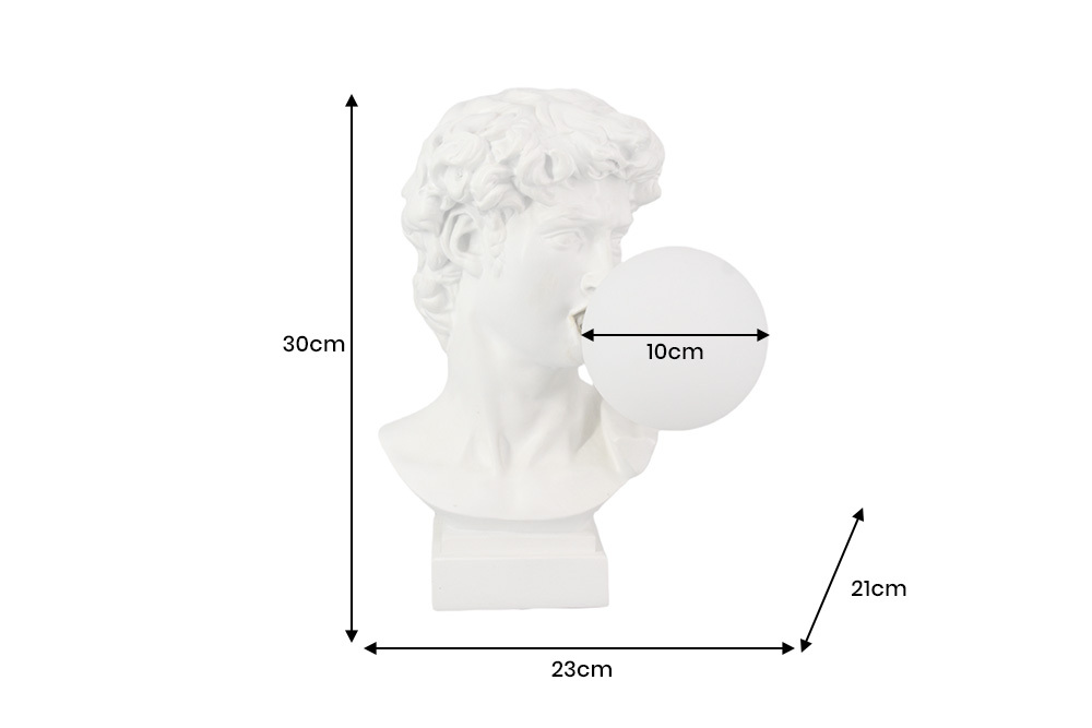 Handgefertigte Tischlampe DAVID 30cm weiß Büste mit Lampenkugel
