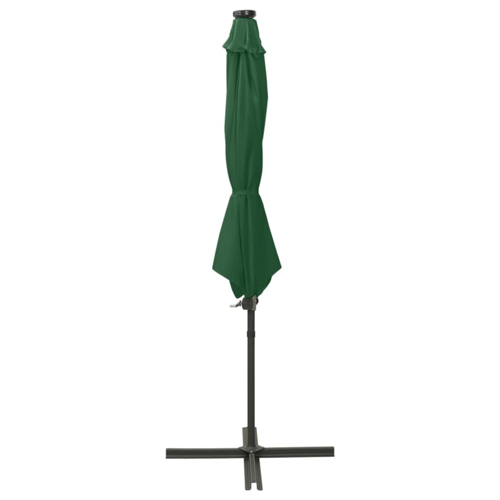 Parasol meuble de jardin déporté avec mât et lumières led 300 cm vert
