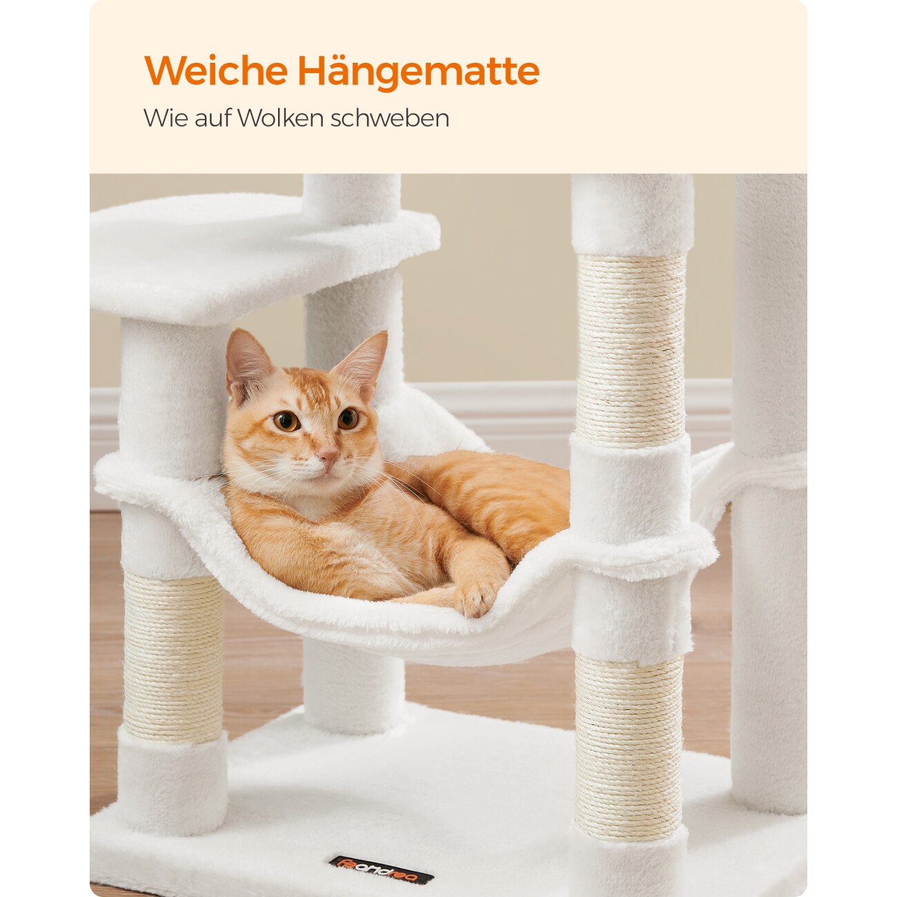 FEANDREA M Kratzbaum mit Hängematte und 1 Höhle 112 cm weiß