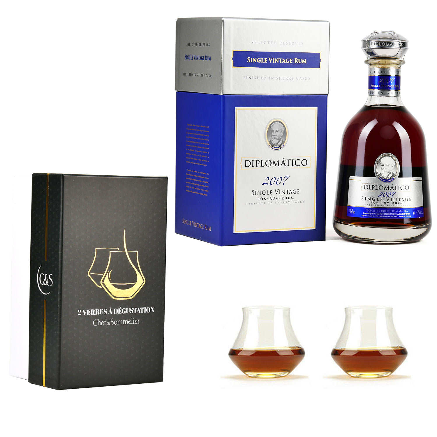 Rhum Diplomatico Single Vintage 43% et 2 verres de dégustation