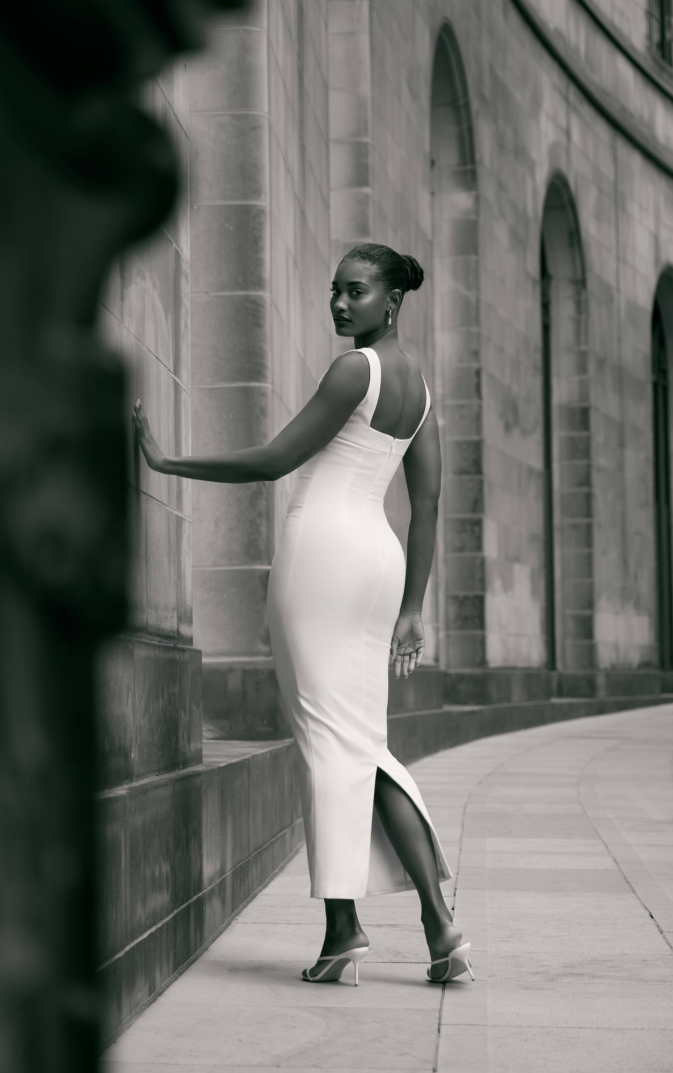 Blanc Robe Longue Dos Échancré Premium