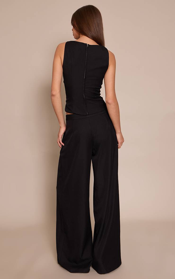 Noir Pantalon Large Taille Mi-haute Tissé Ajusté
