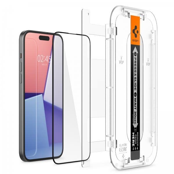 Spigen iPhone 15 Plus Skærmbeskytter GLAS.tR EZ Fit FC Svart 2-pak