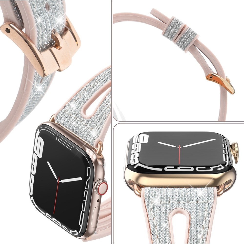 Apple Watch (42/41/40/38 mm) Silikon Glitzer Armband (Gelenkumfang: 170-215mm) - Weiss / Rosa