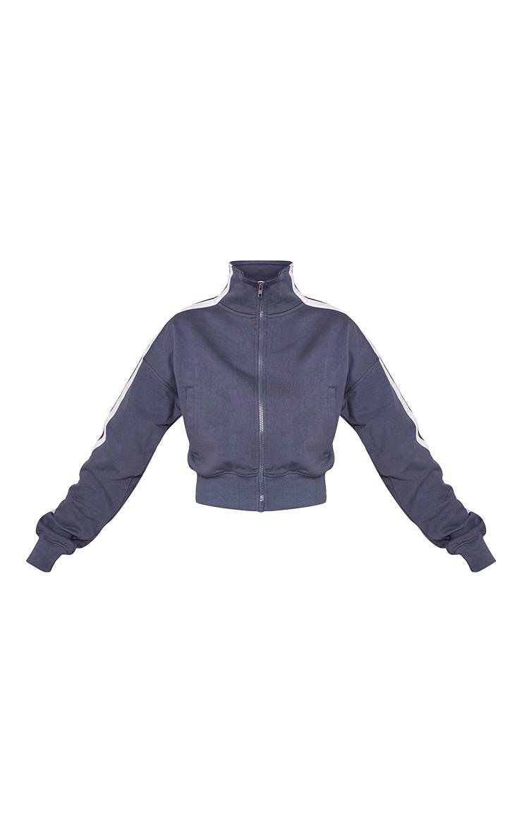 Bleu Marine Sweat Court À Col Cheminée Avec Fermeture Éclair