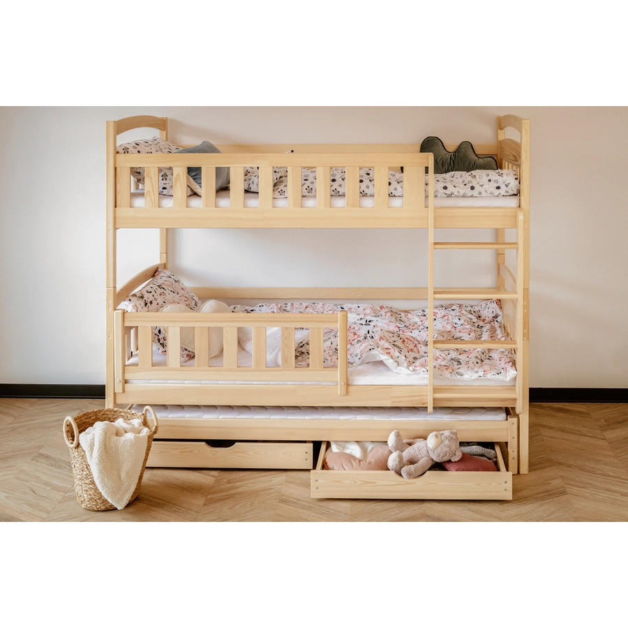 Kids Collective Hochbett 90x200 mit Ausziehbett Etagenbett mit Ausziehfunktion, 2 Schubladen natur mit Schublade
