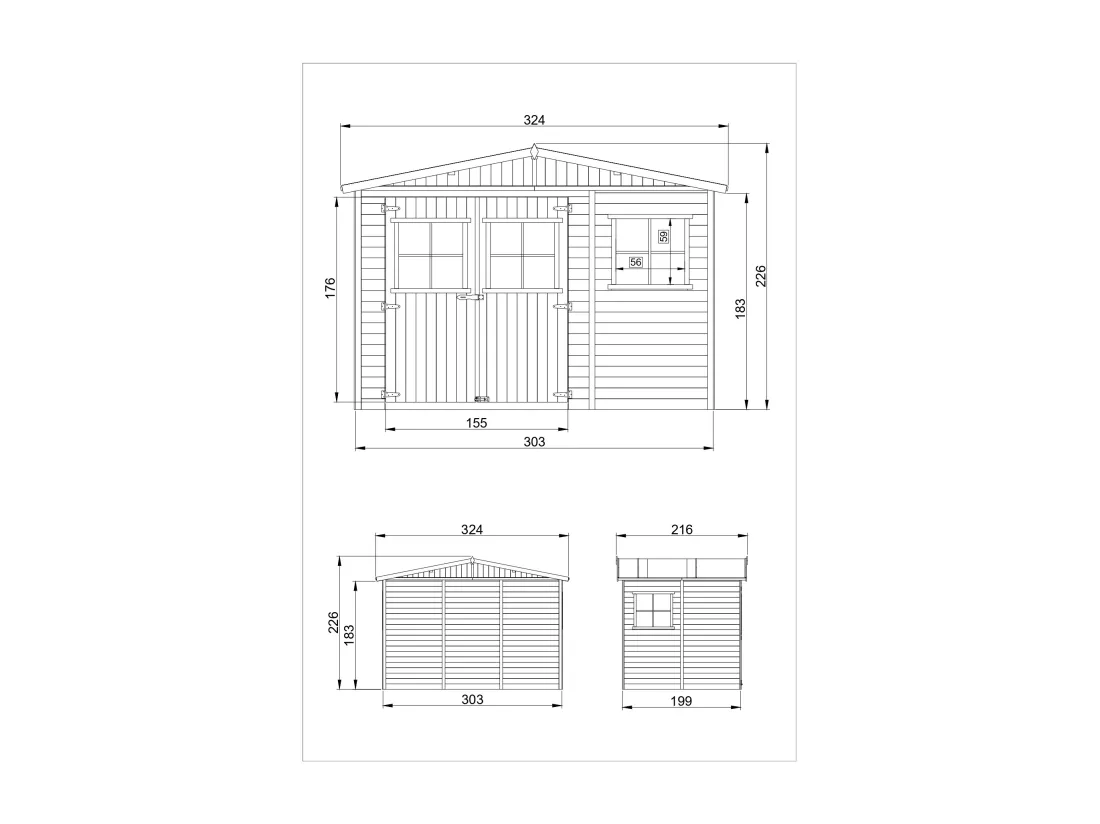 Abri de jardin en bois AVEC LES PLANCHERS IMPRÉGNÉ- 6m2 Timbela M334+M334G