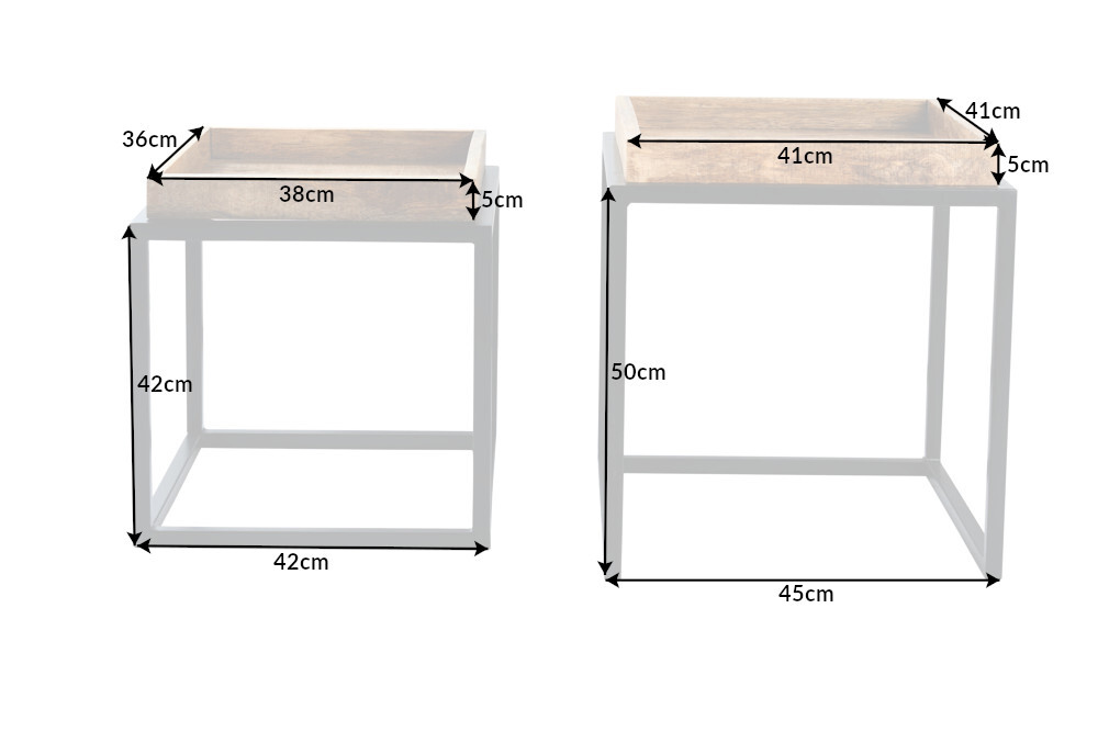 2er Set Beistelltisch SERVITEUR 50cm natur Mangoholz schwarzes Metallgestell Couchtische massiv