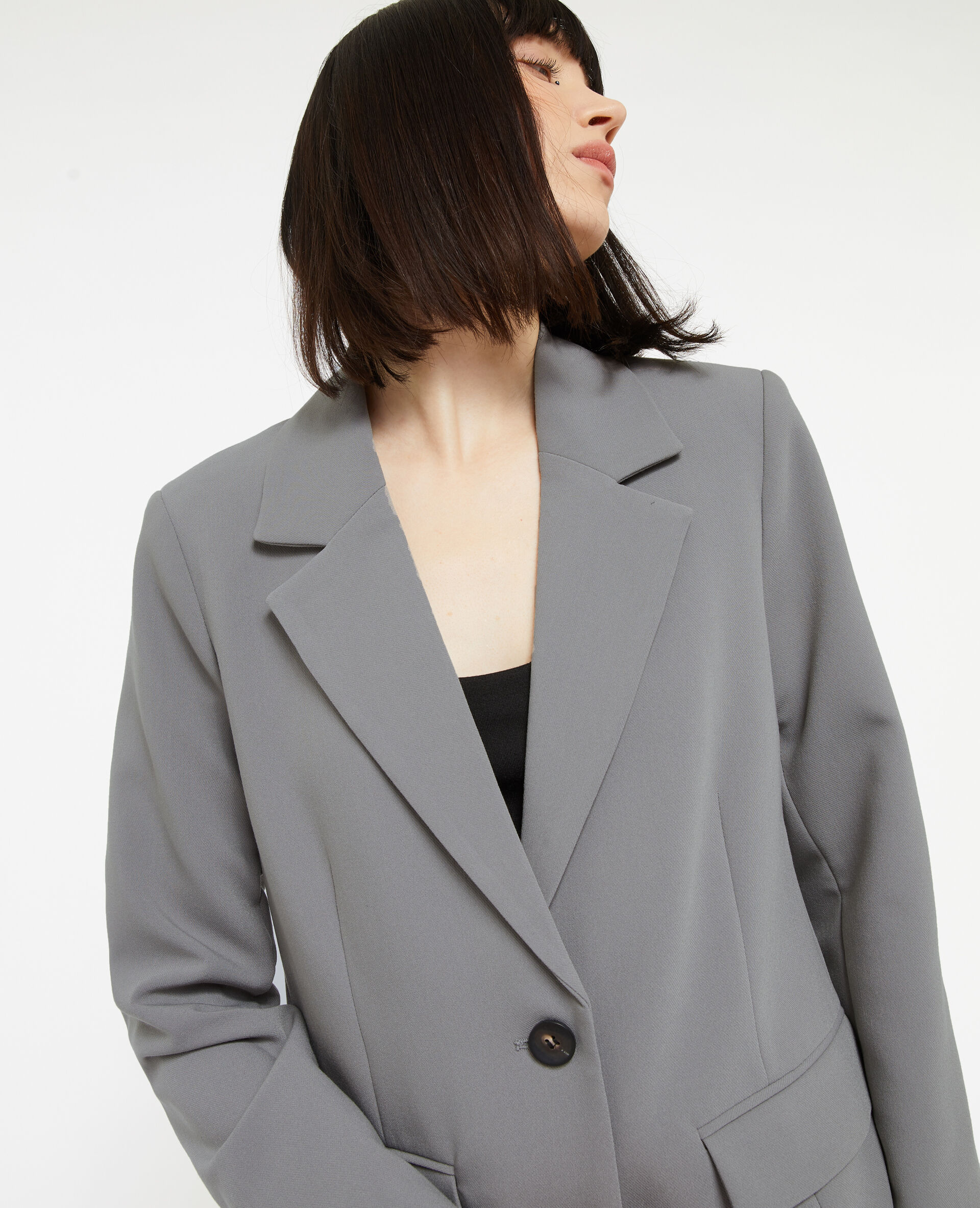 Veste blazer droite avec poches - Gris foncé