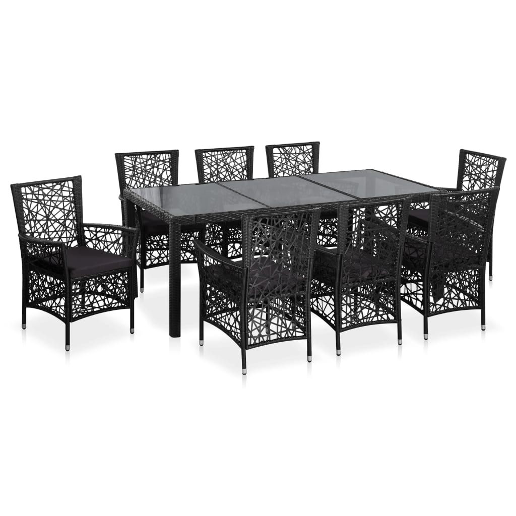 Mobilier à dîner d'extérieur 9 pièces résine tressée noir