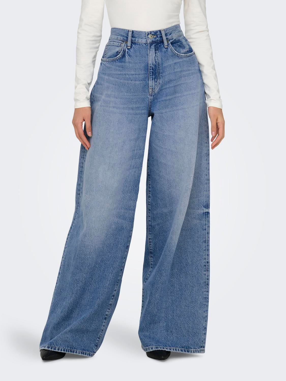 ONLSONIC Hohe Taille Weiter Beinschnitt Jeans Medium Blue Denim