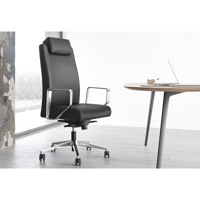 Fauteuil de bureau BOP - accoudoirs fixes - appui-tête - cuir noir