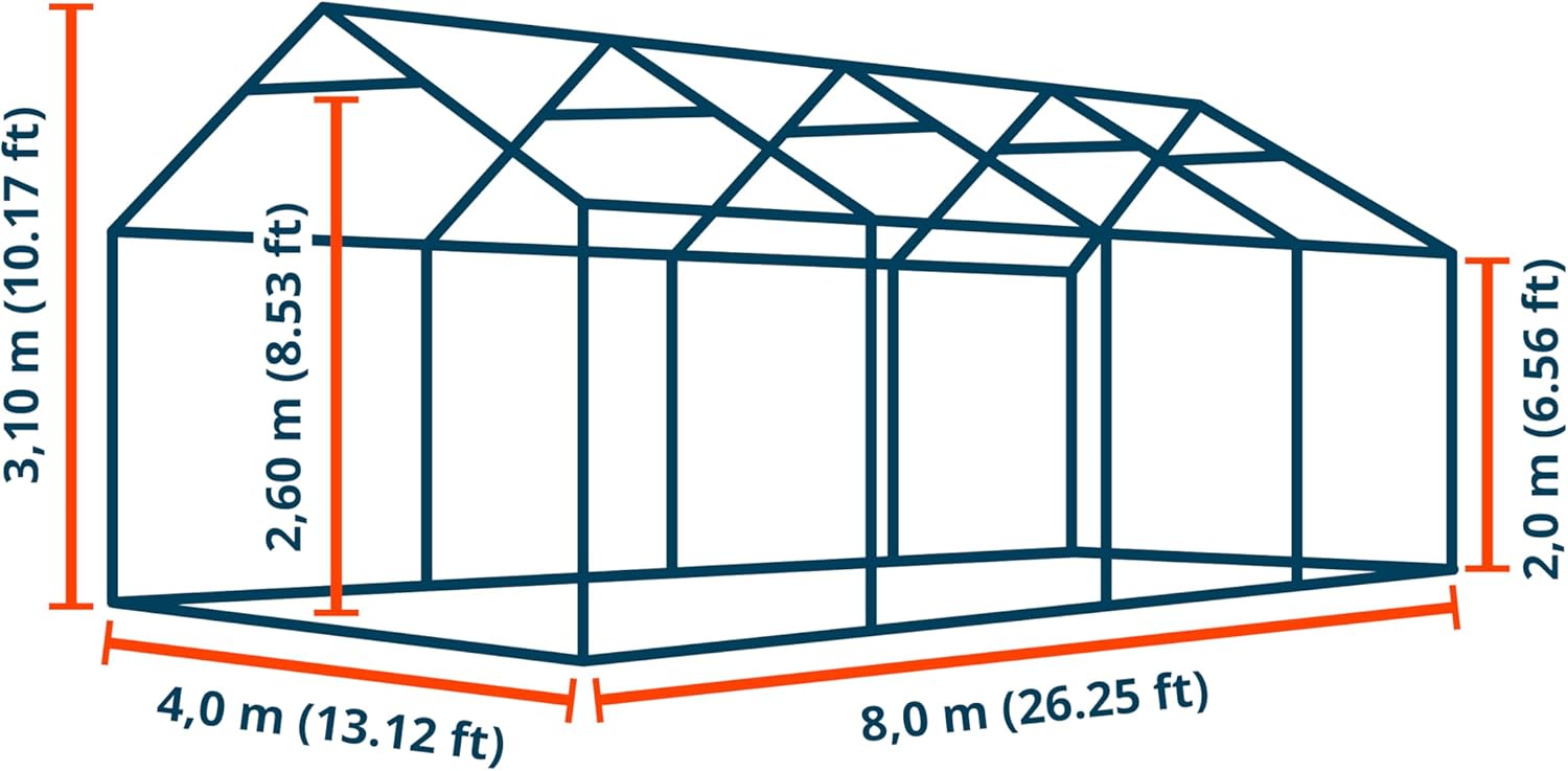 TOOLPORT Lagerzelt 4x8 m Industriezelt Unterstand PVC Plane 750 N dunkelgrün mit Bodenrahmen und Dachverstärkung