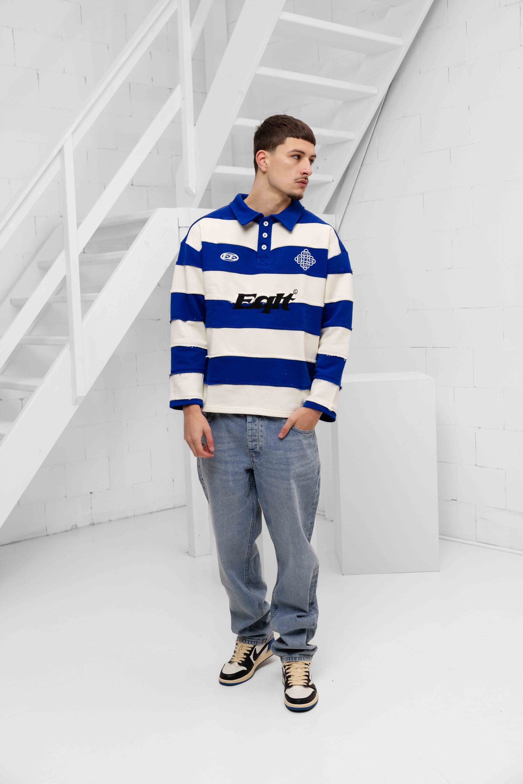 Equalité Stripe Jersey Polo Heren Gebroken Wit/Blauw