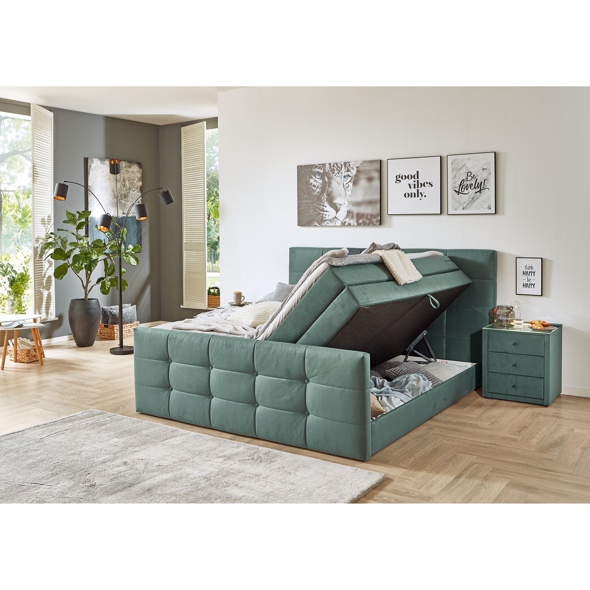 Boxspringbett - minze - 180x200 cm - inklusive Topper