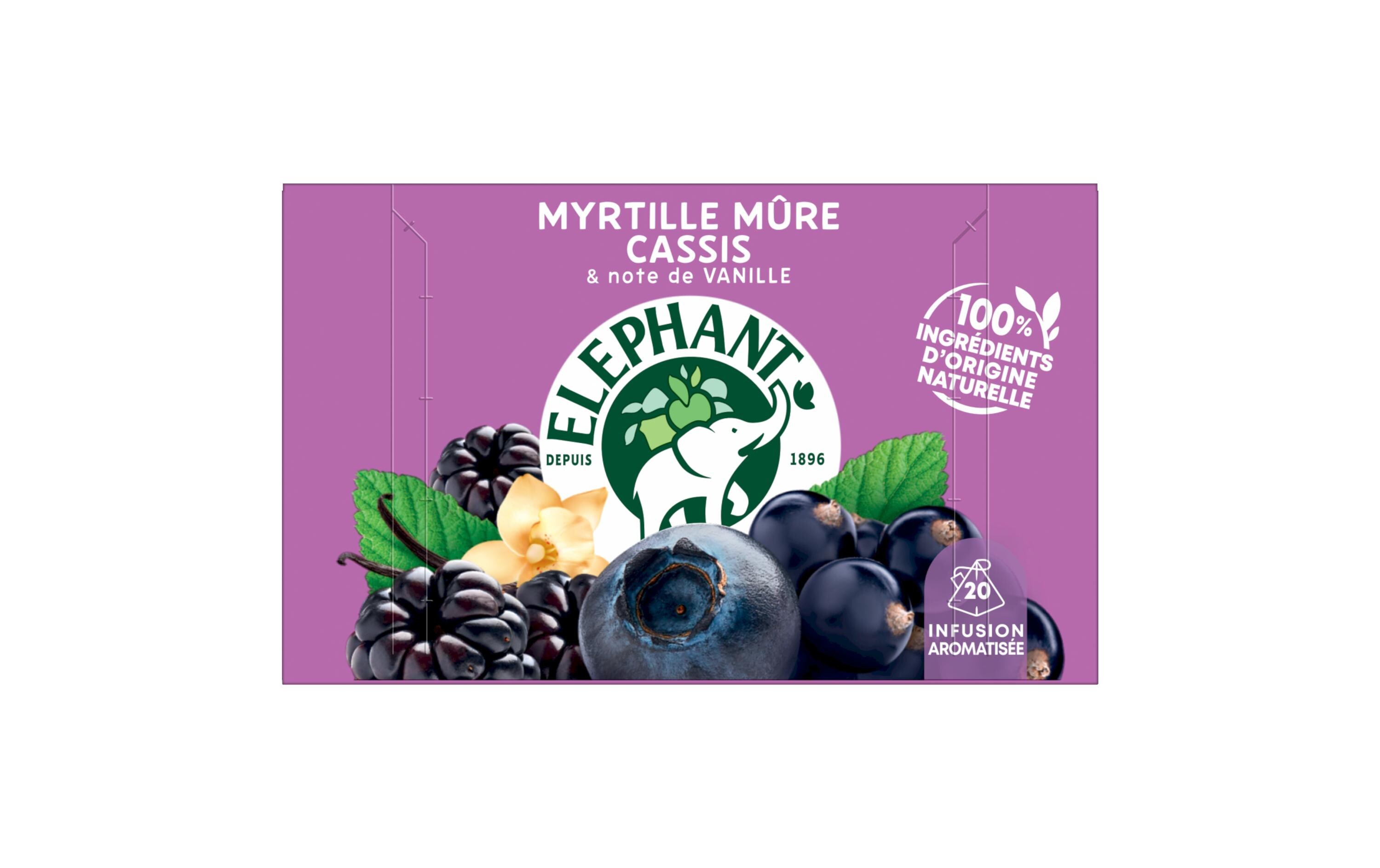 Teebeutel Infusion Myrtille Múre Cassis 20 StückTee mit Heidelbeere und schwarze Johannisbeere
