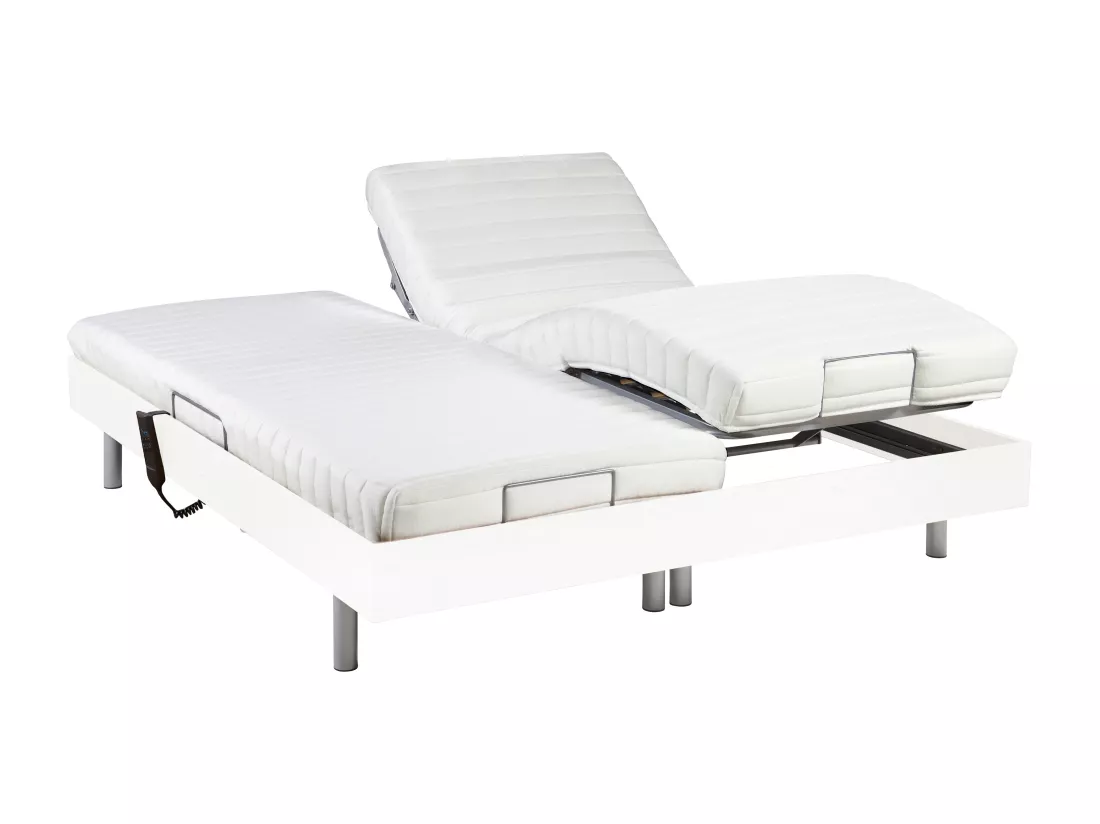 Lit électrique de relaxation tout plots + matelas latex - 2 x 90 x 200 cm - Blanc - CASSIOPEE III de YSMÉE