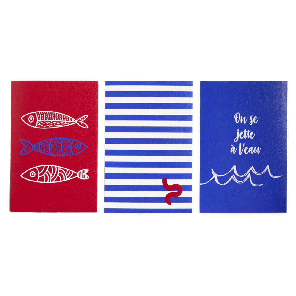 Lot de 3 affiches papier rouge et bleu 10x15cm