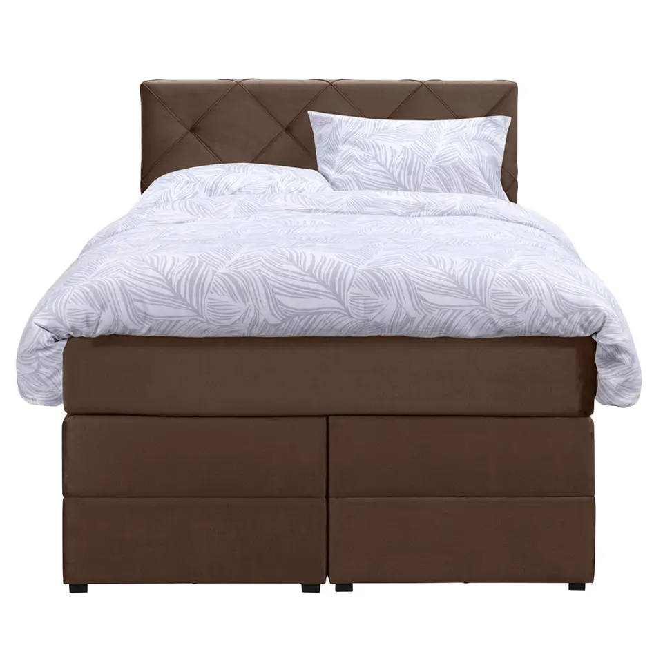 Boxspring met opbergruimte Liv geruit - bruin - 120x200 cm