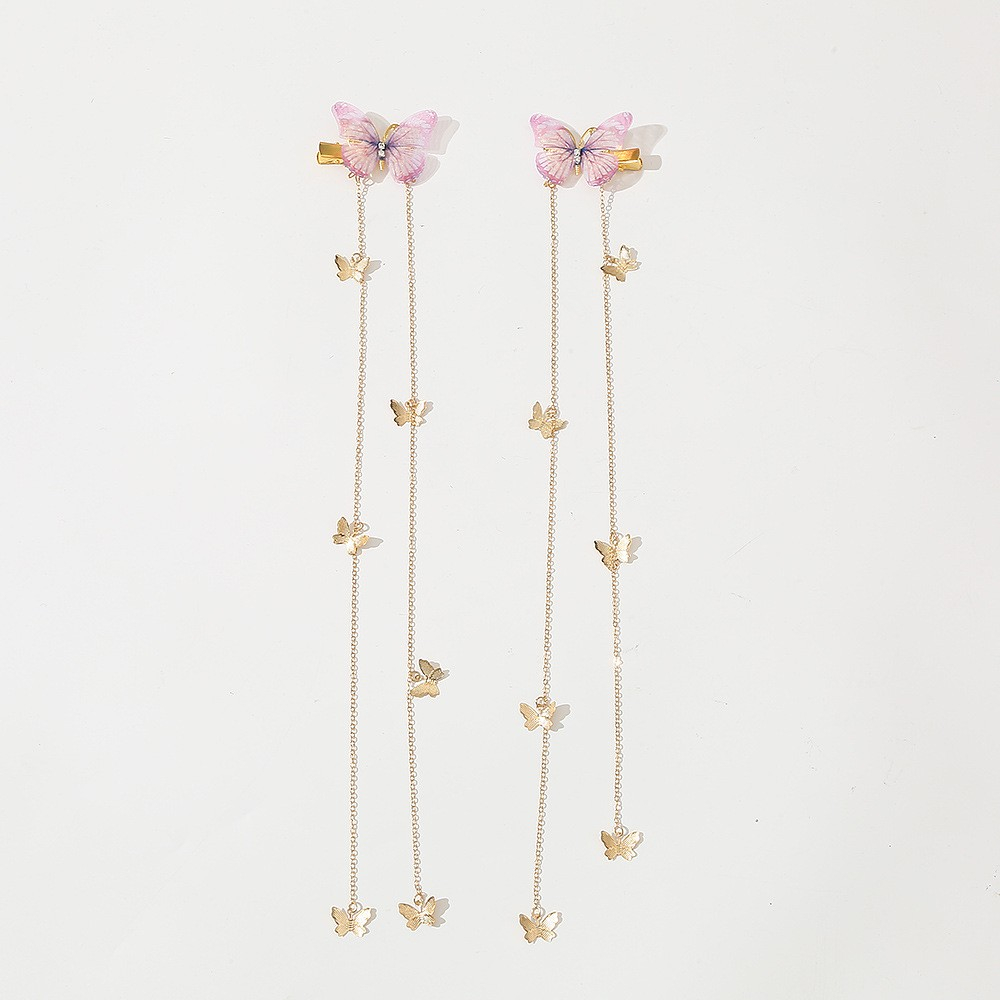 (2er Set) Haarspange Schmetterling Haarklammer Haarschmuck Accessoire mit Anhänger - Rosa / Gold