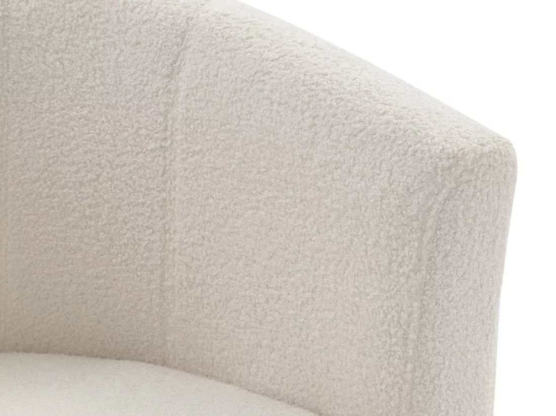 Fauteuil cabriolet et pouf en tissu bouclette blanc JOVANA