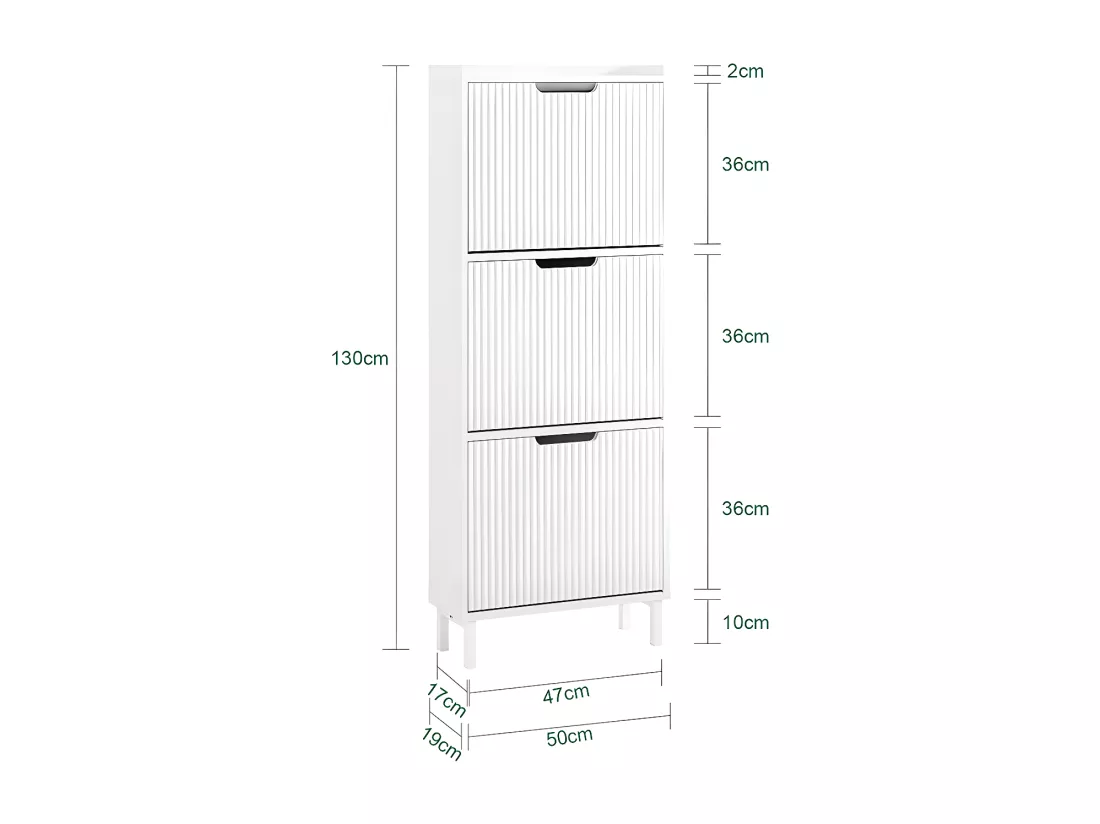 SoBuy FSR177-H-W Meuble à Chaussures Armoire à Chaussures Meuble Rangement Chaussures 3 Portes abattantes, Meuble d'Entrée Coffre Rangement pour Chaussures, Blanc