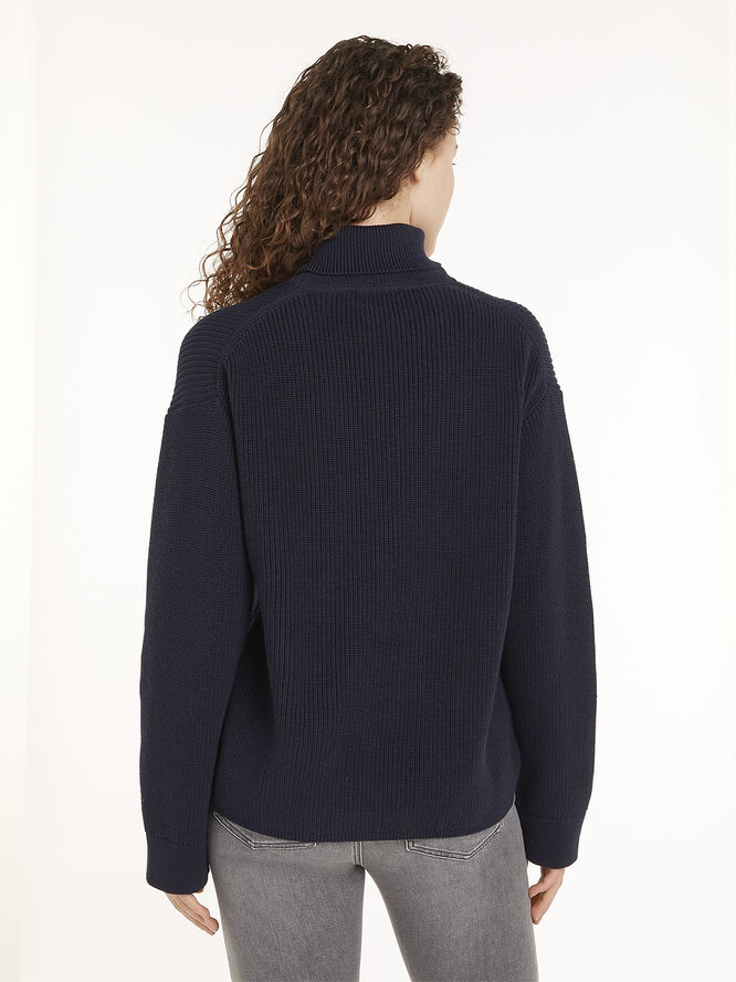 Tommy Hilfiger CO CARDI STITCH ROLL-NK LS SWT Desert sky