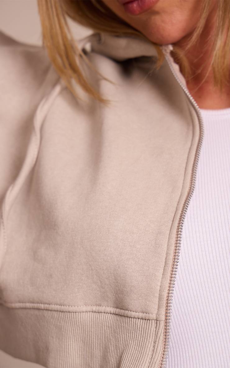 Gris Chiné Sweat À Casynthétiqueche Court Shape Zippé À Manches Longues