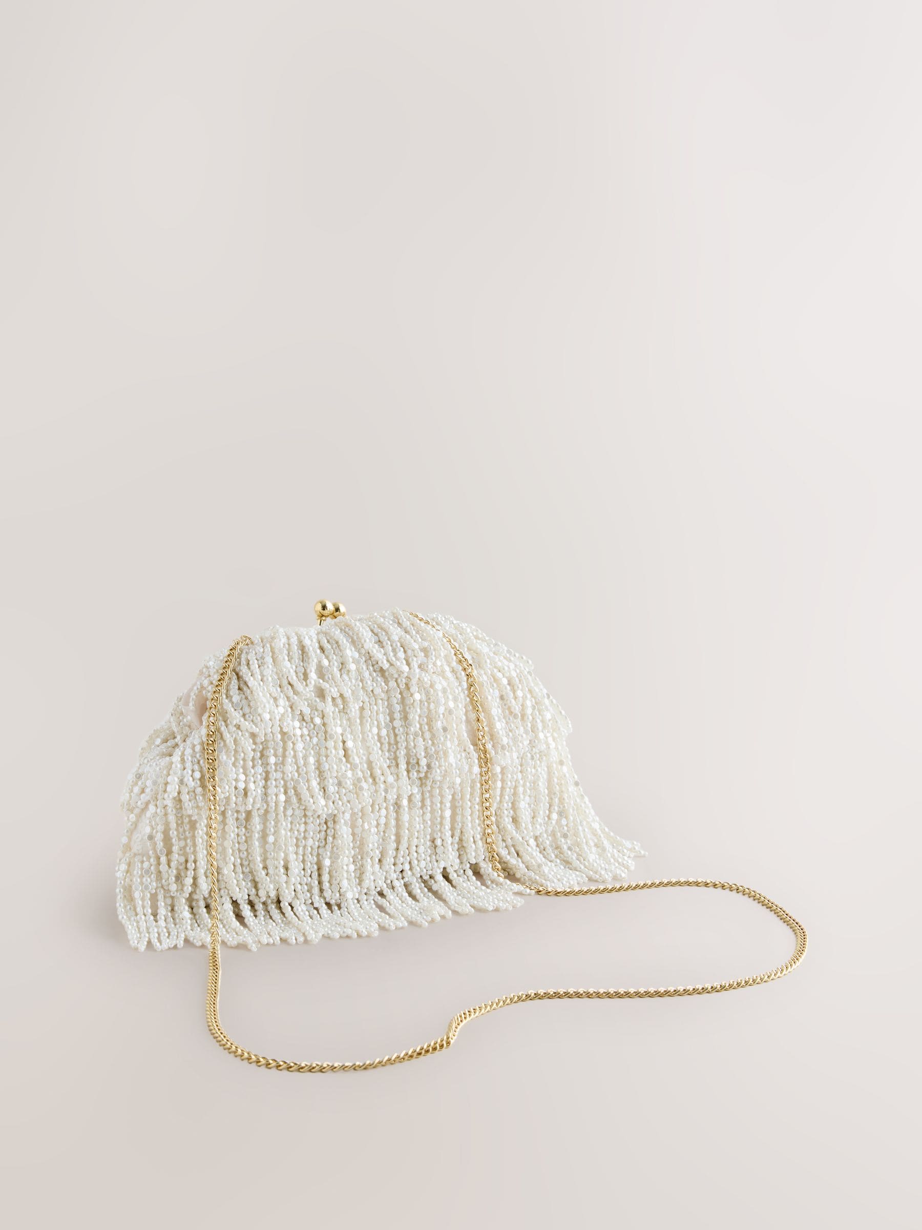 Wit - Pearl Effect Embellished Fringe Clutch Bag