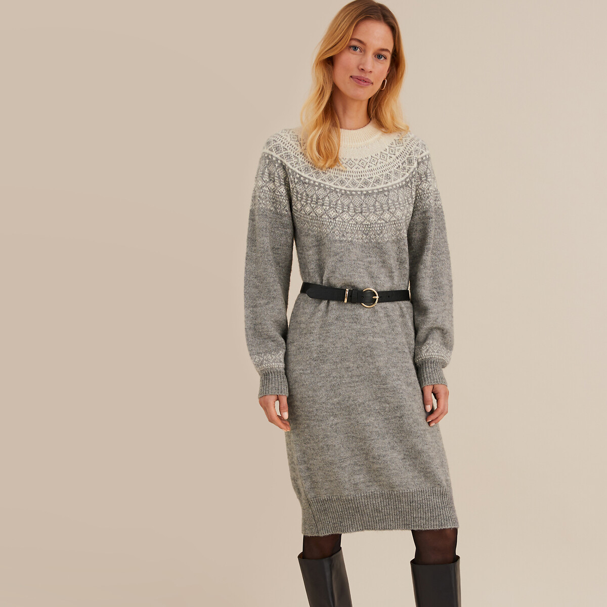 ANNE WEYBURN<br>Vestido curto reto em jacquard