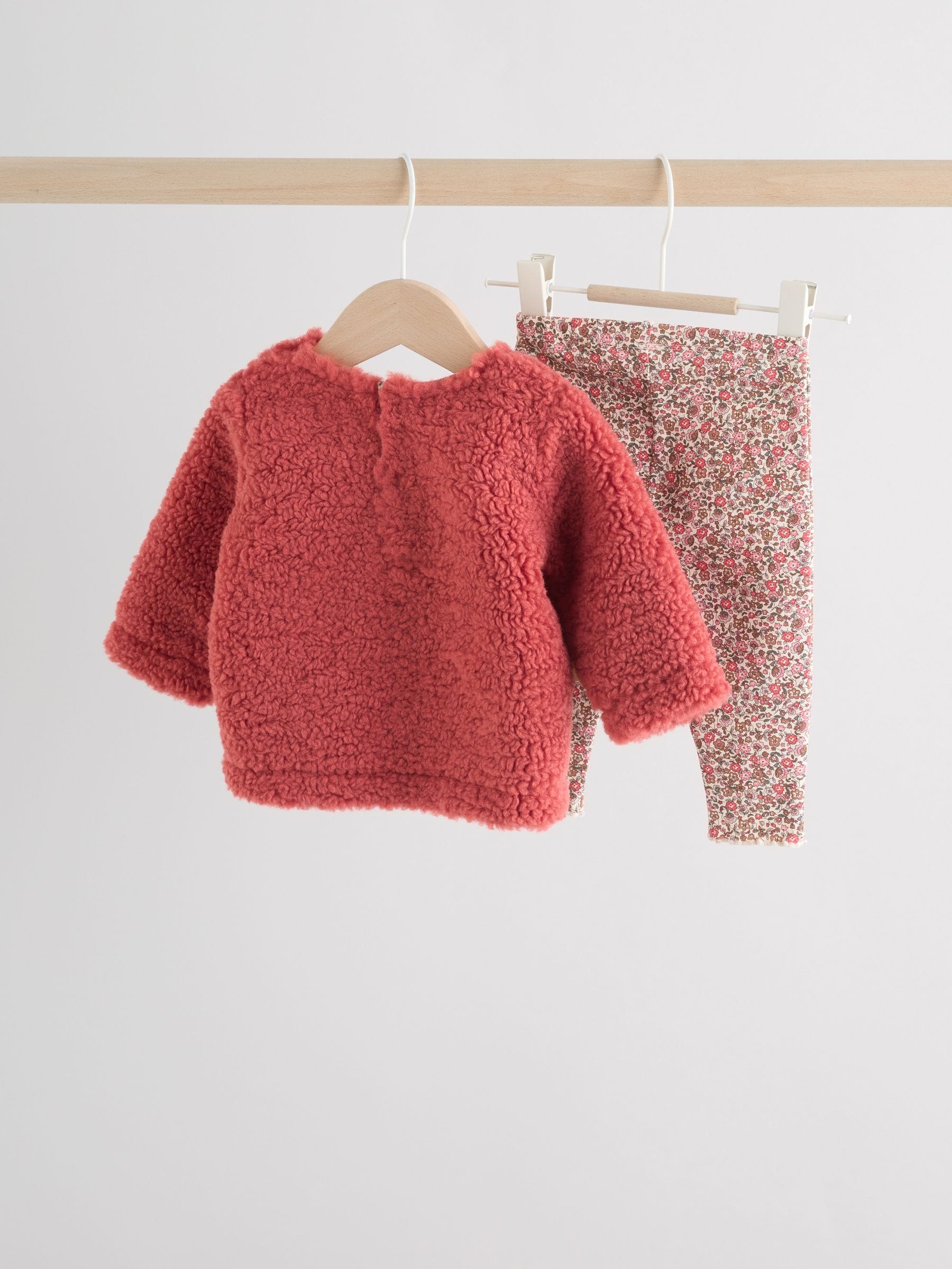 Rood gebloemd - 2 -delige Set van Fleece Tops en Leggings voor Baby''s (0mnd-2jr)