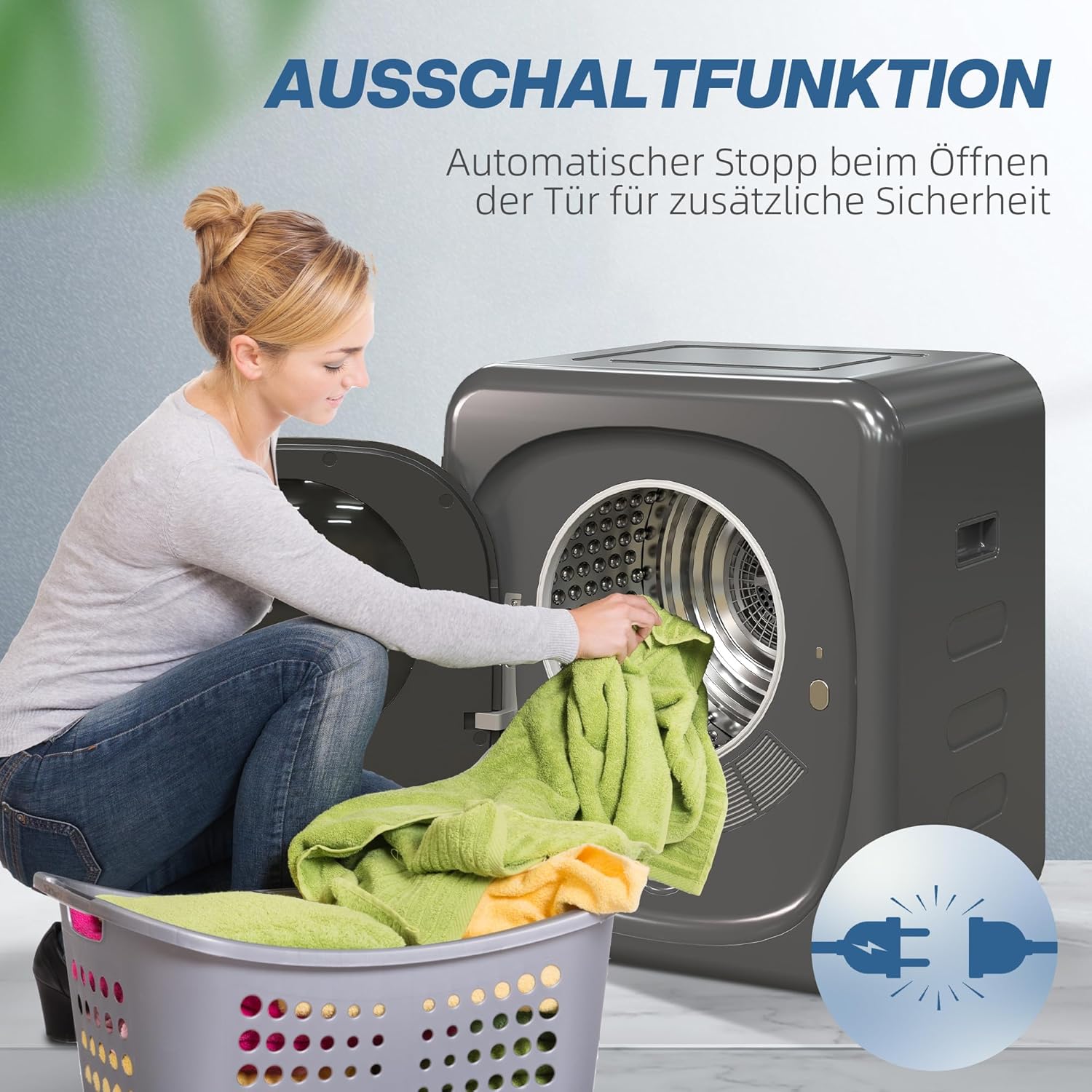 HOMCOM Mini Wäschetrockner mit 6 Programm LED-Touchscreen 4 kg bis zu 60℃, 800W Freistehend Wandmontierbar Ablufttrockner mit Überhitzungsschutz Ablufttrockner für Kleidung Grau
