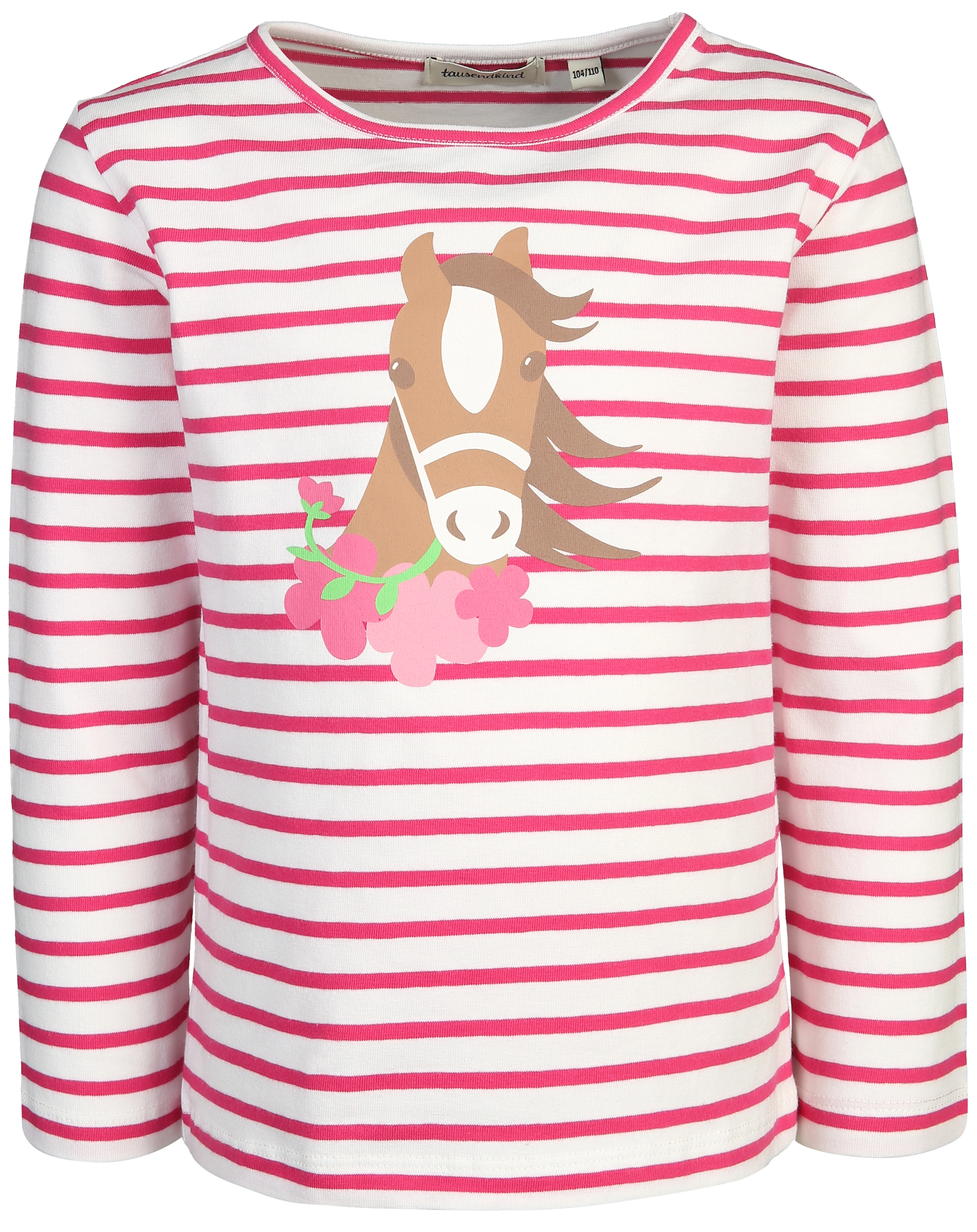 Langarmshirt BLUMENPFERD gestreift in weiß/pink