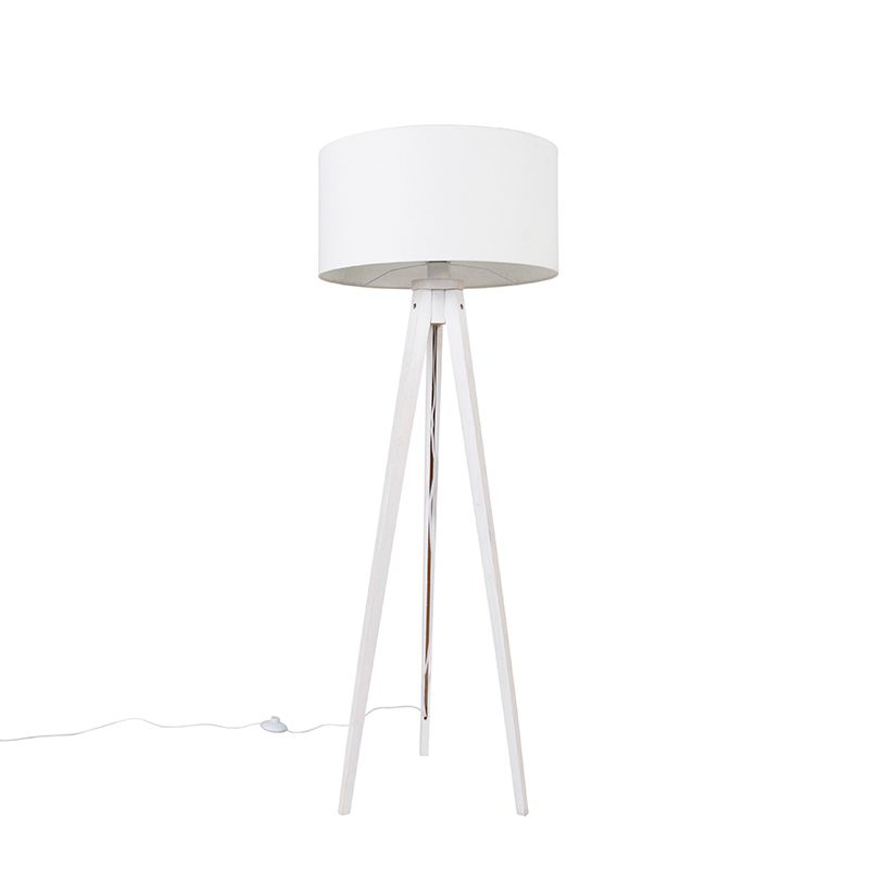 Moderne vloerlamp tripod wit met kap wit 50 cm - Tripod Classic