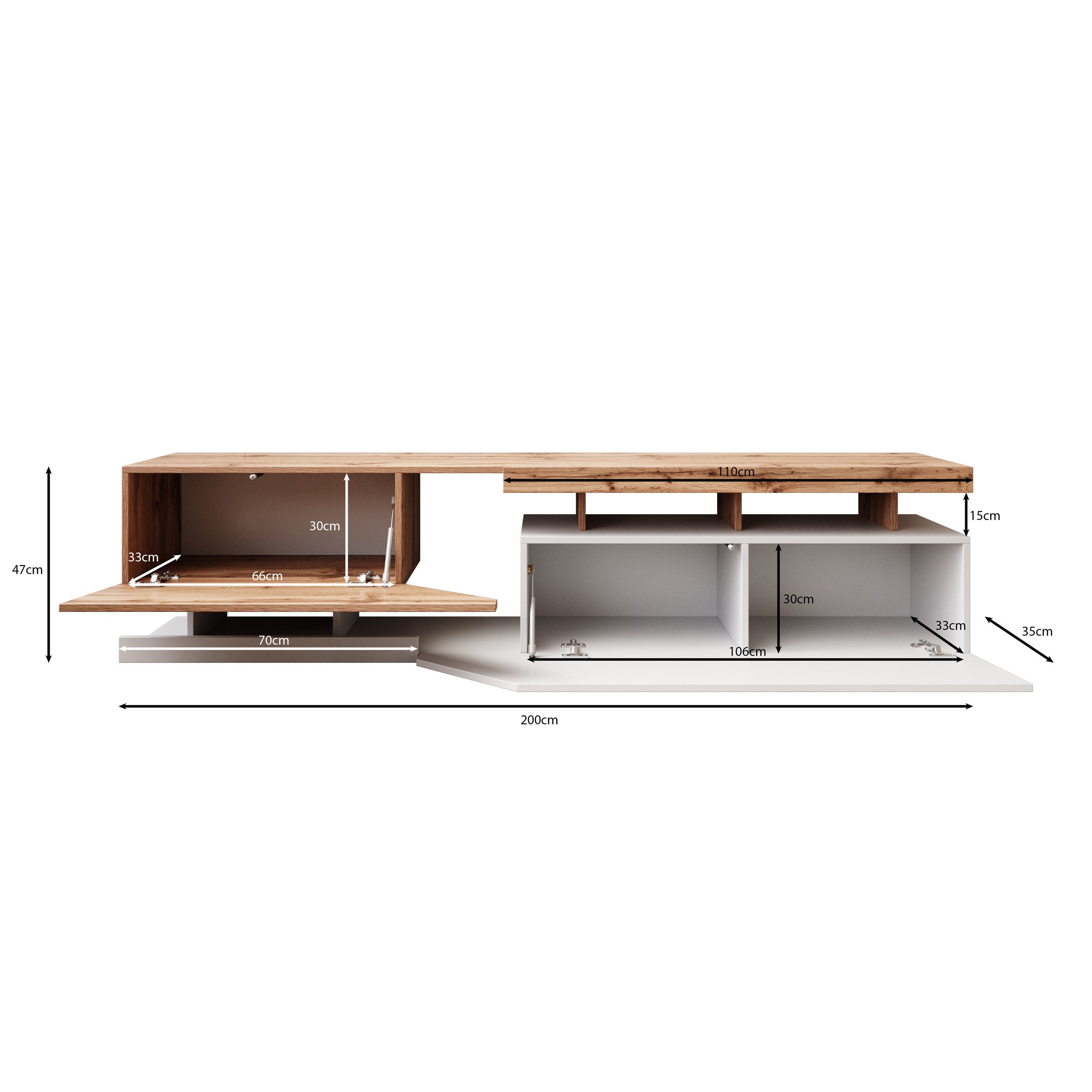 Meubella - TV-Meubel Canberra - Eiken - Antraciet - 200 cm