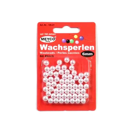 Meyco Wachsperlen, weiß, 6 mm, 60 Stück