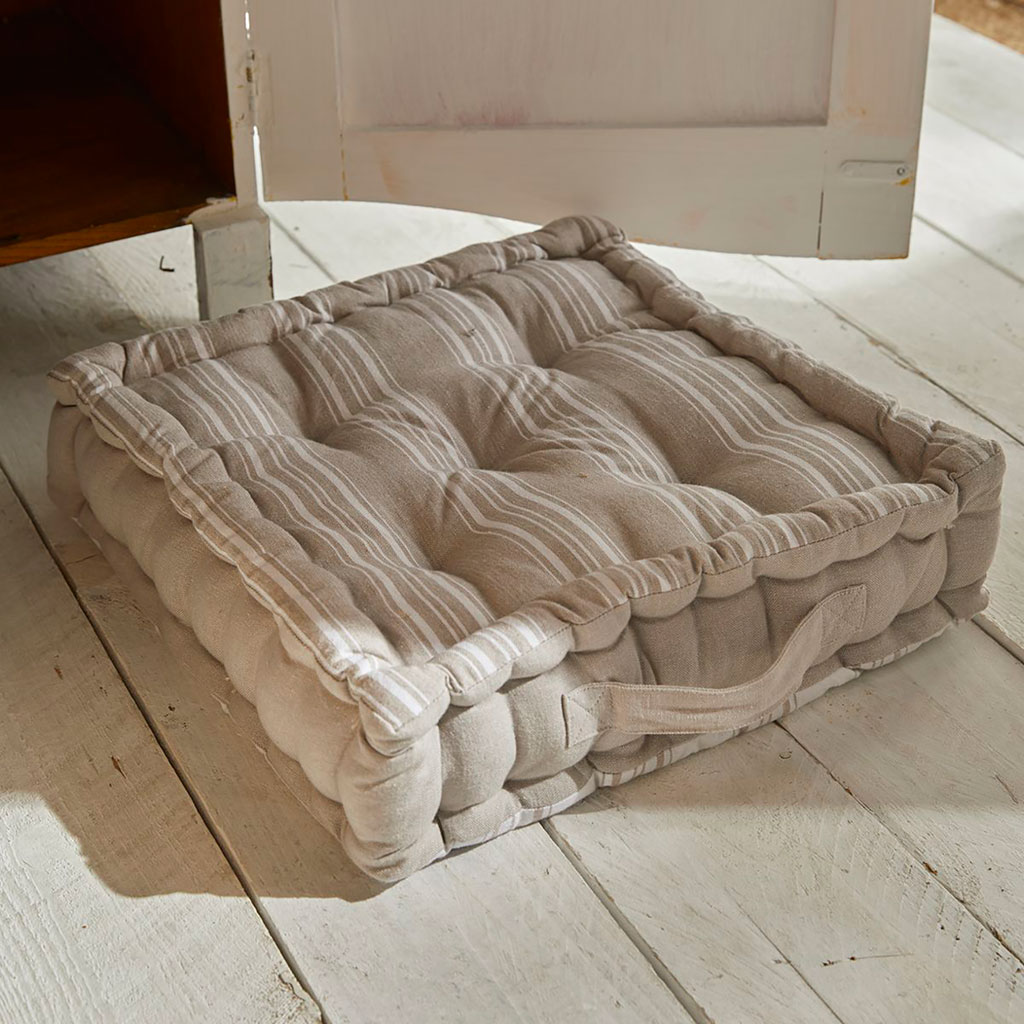 Coussin de sol coton beige rayé 40x40cm