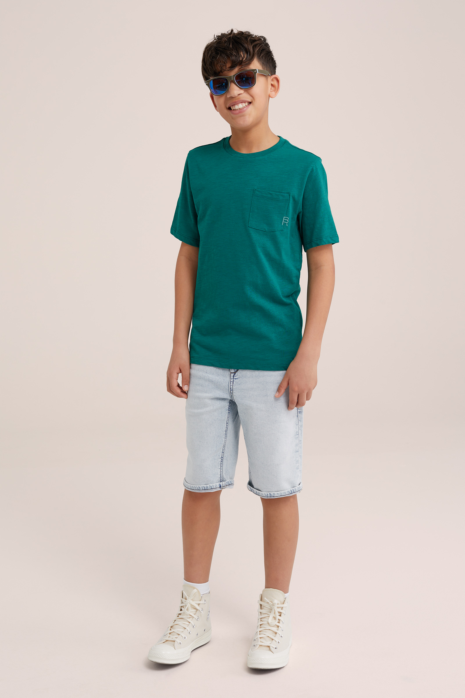 Jongens T-shirt met borstzak WE Fashion Donkergroen