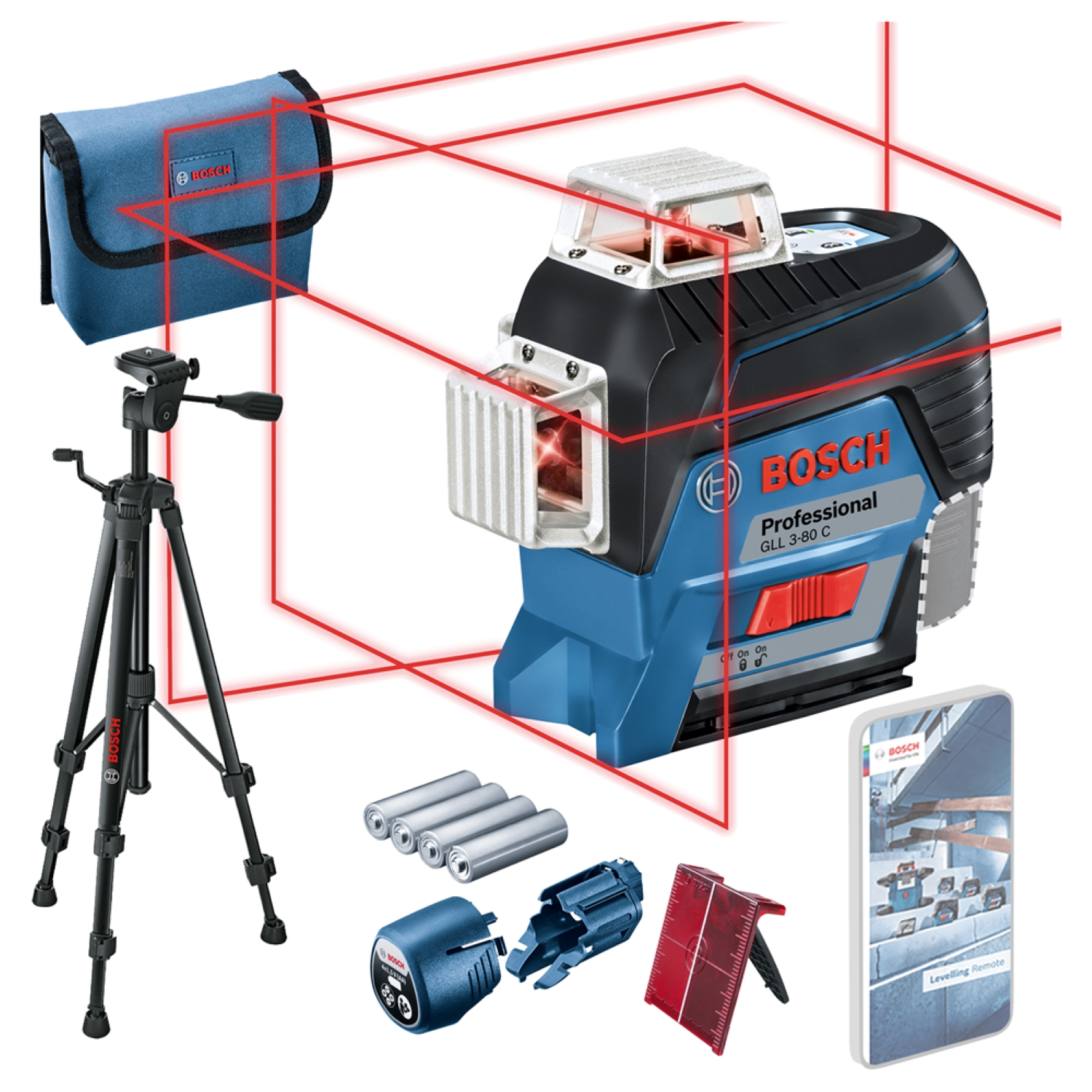 Bosch GLL 3-80 C 12V Li-Ion accu lijnlaser (4x 1,5-V-LR6 (AA))   BT150 statief