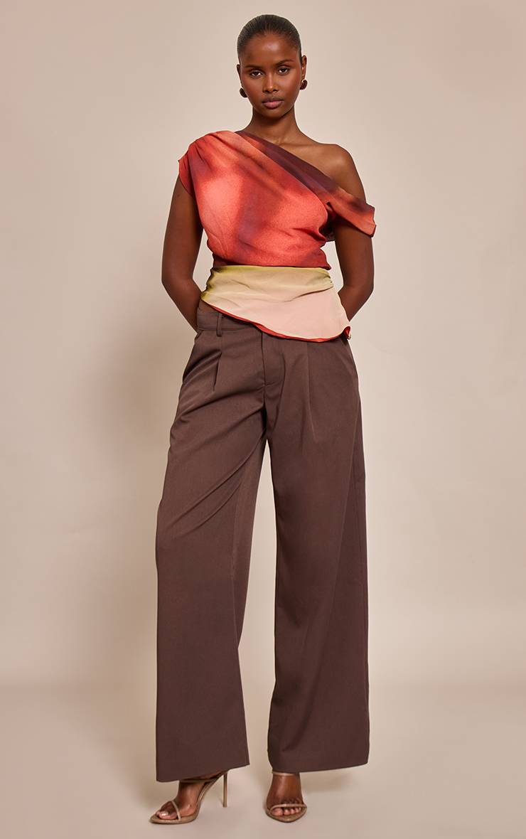 Multicolore Haut Long Drapé Asymétrique En Mousseline