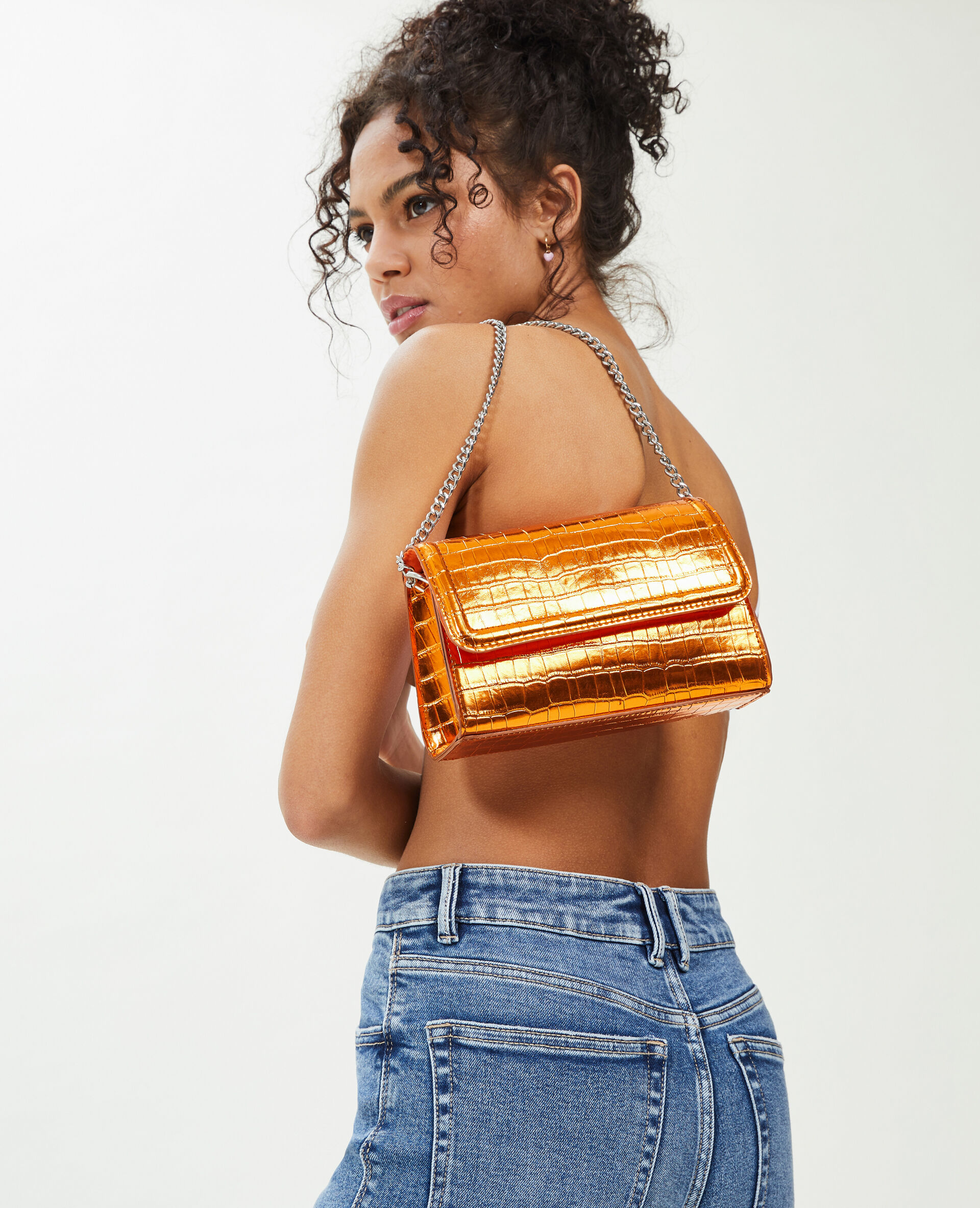 Sac boxy effet croco avec chaine - Orange