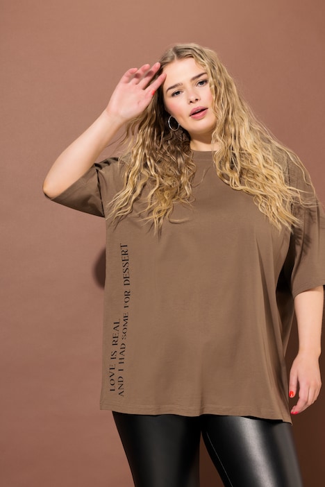 T-Shirt, oversized, Schrift Print, Rundhals, Halbarm