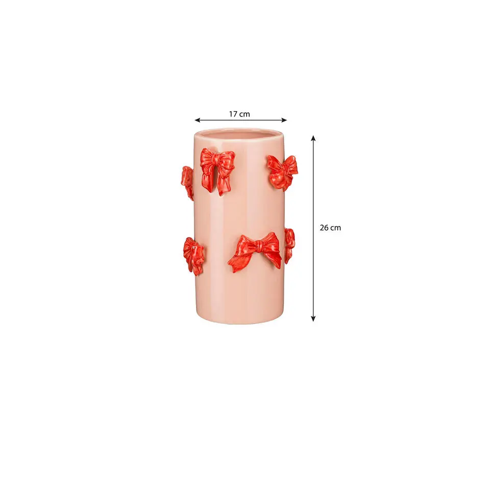 Mica Decorations Vaas - H26 x Ø17 cm - Dolomiet - Rood, Lichtroze