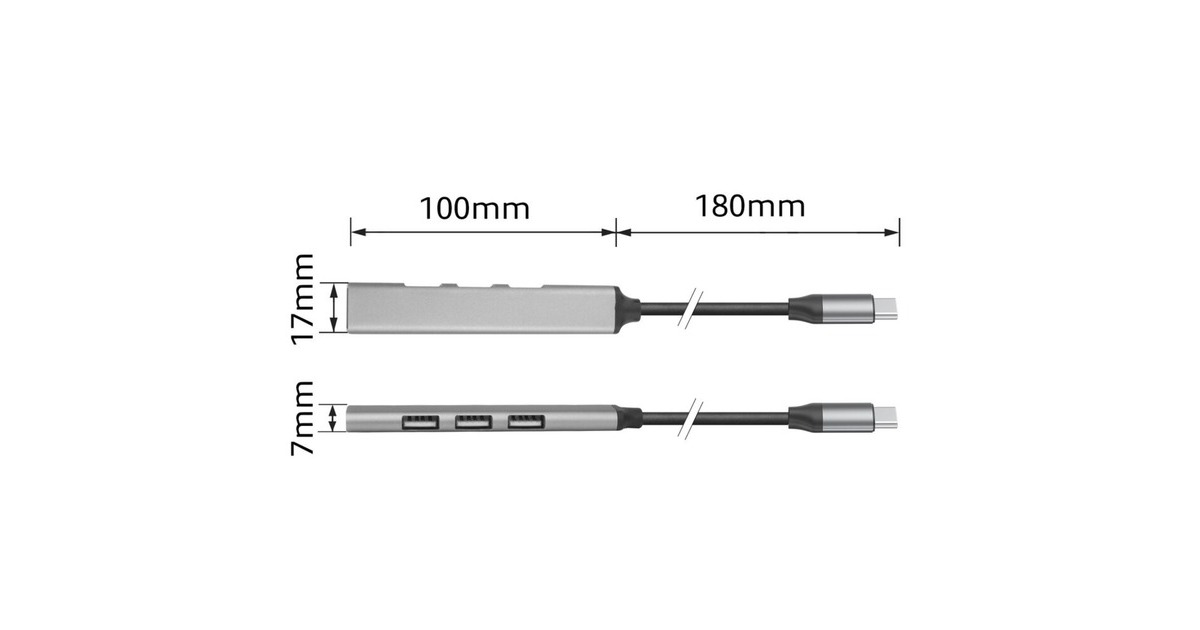 ACT ConnectivityUSB-C hub, 3x USB-A 2.0 en 1x USB-A 3.0 usb-hub  (Aluminium)