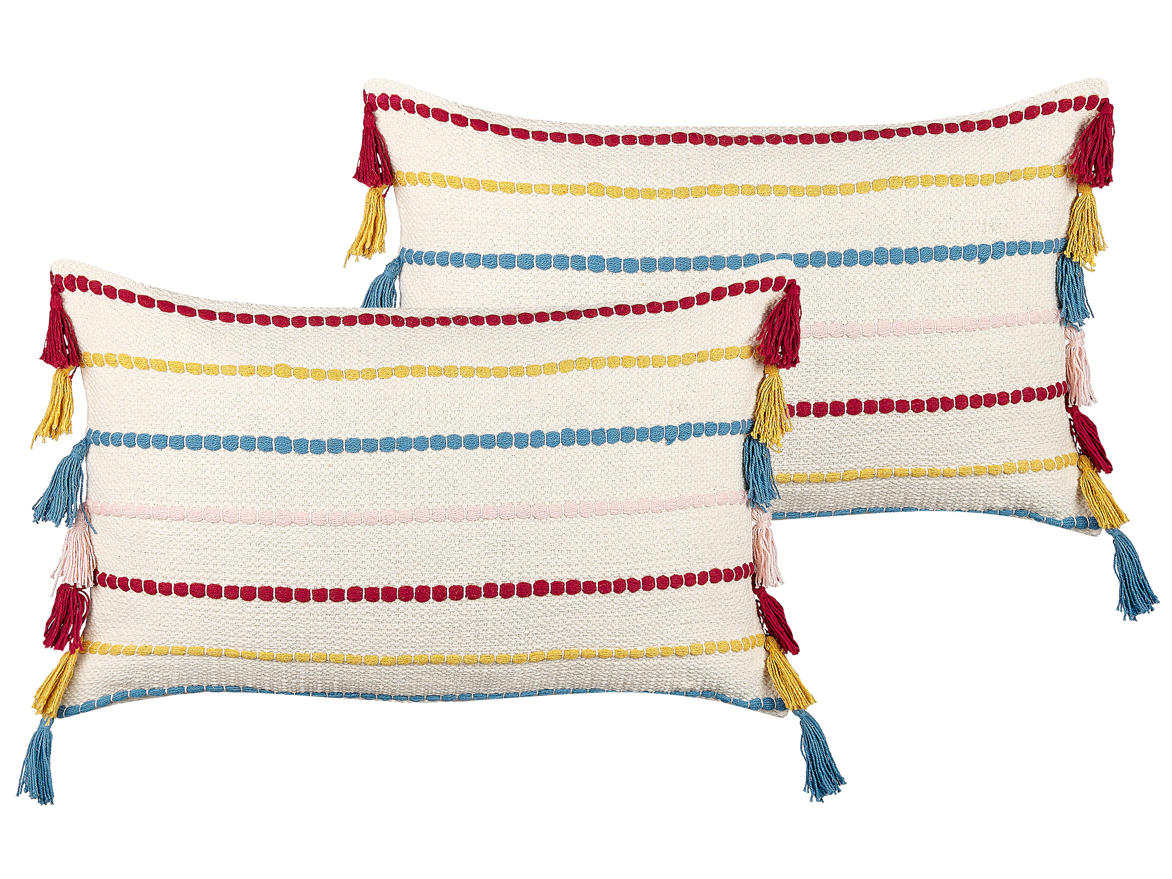Set van 2 sierkussens AGAVE Katoen 40 x 60 cm Lichtbeige gestreept