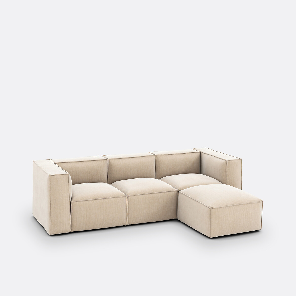 LA REDOUTE INTERIEURS<br>Sofá modular, 3 lugares e pufe, veludo vintage Seven